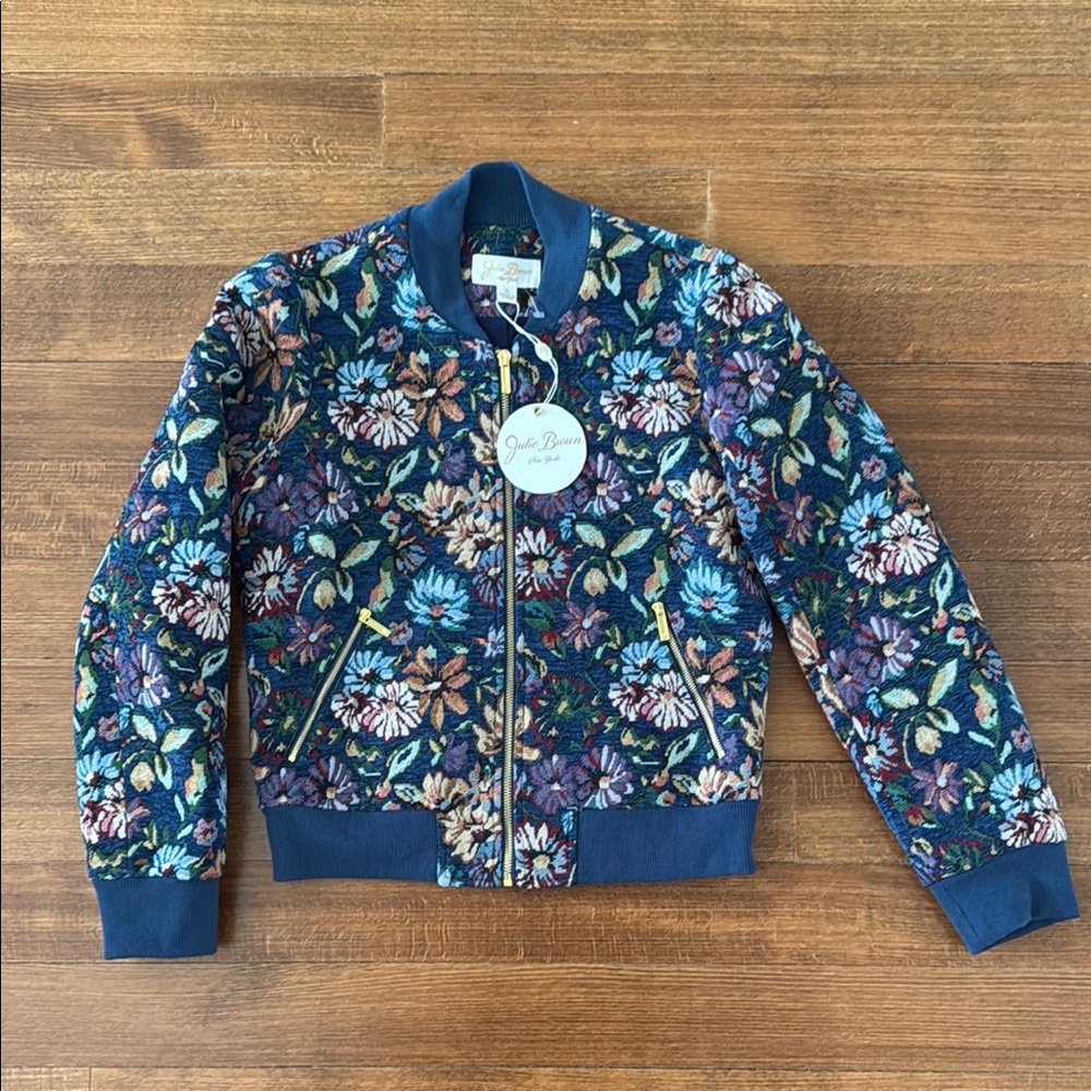 Floral Bomber Jacket in Blue and Multicolor